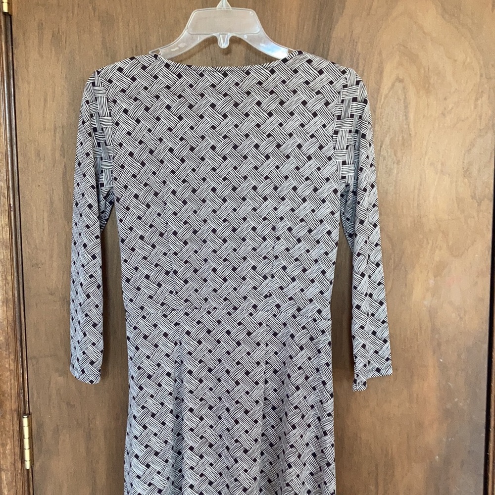 Loft dress basketweave print long sleeve office casual neutral size 2 - Picture 13 of 16